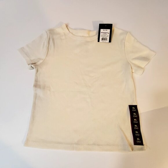 H&M Kids Ribbed White T-Shirt Top Crew neck design Short sleeves Size XL 14 - Picture 1 of 7